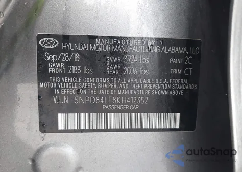 2019 Hyundai Elantra Sel из США, поврежденный, VIN 5NPD84LF8KH412352